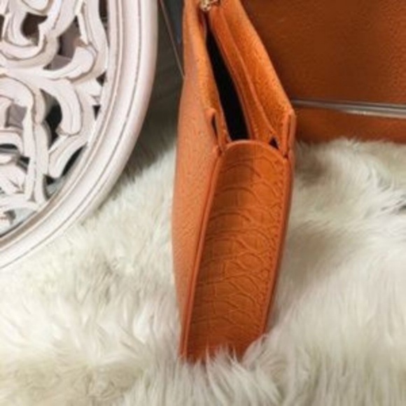 Snakeskin Embossed Clutch – Orange - Picture 3 of 5